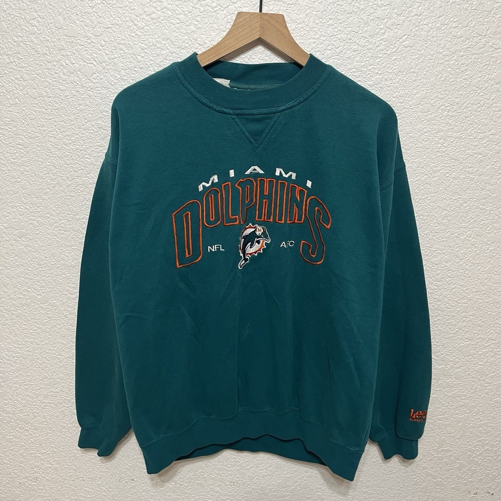 VTG Miami Dolphins Sweatshirt Lee Sport Large NFL AFC Crewneck Embroidered Y2K